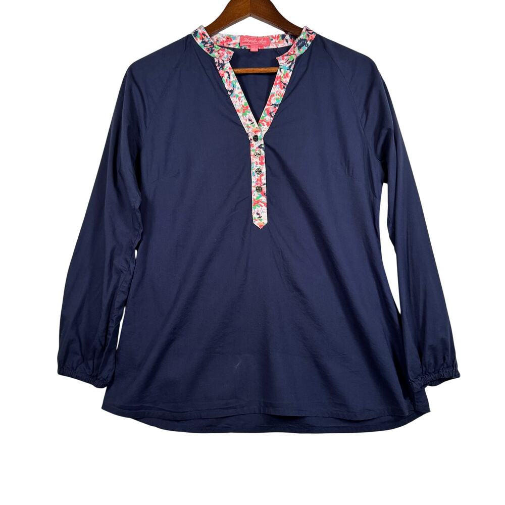 Magnolia Lane Women’s S Masters Golf Popover Navy Floral Trim Lightweight EUC - Picture 2 of 9